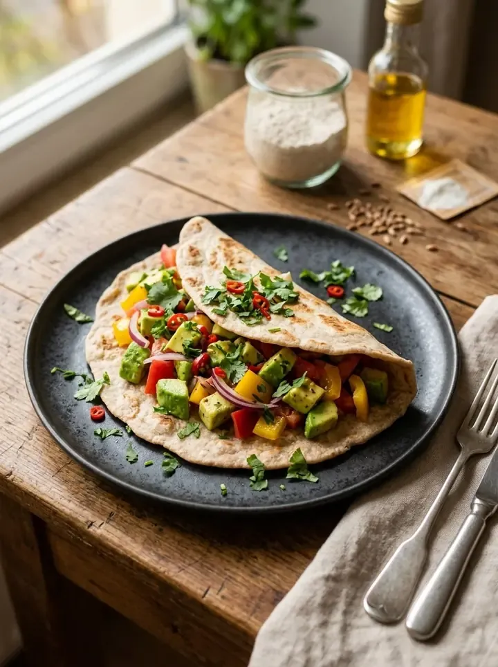 Wrap mit Avocado und Paprika, angerichtet